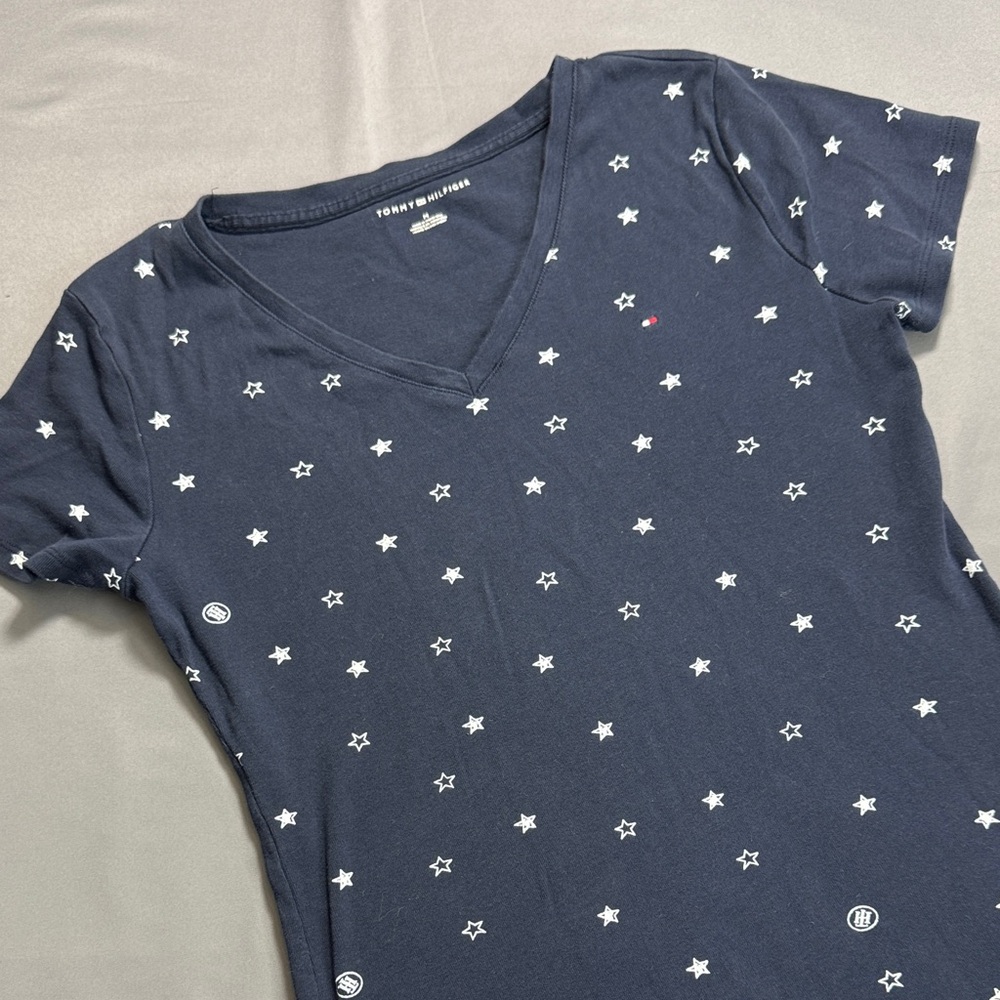 Tommy Hilfiger Women's Dark Blue Star Graphic Tee 100% Cotton Size Medium‎